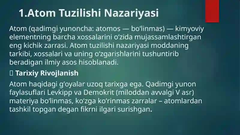 Atom tuzulishi nazariyasi va kvant mexanikasi 2