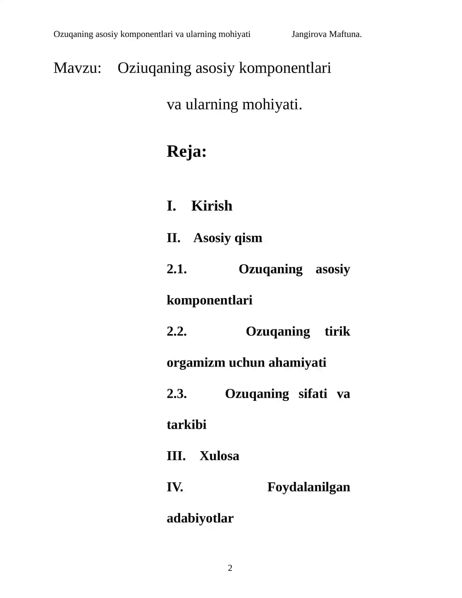 Ozuqaning asosiy komponentlari va ularning mohiyati 2