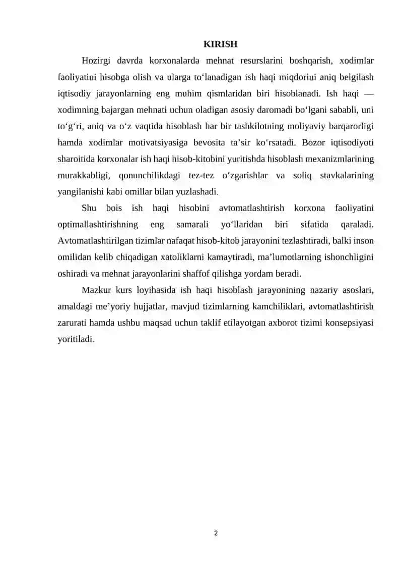 Ish haqqi hisoblash tizimini ishlab chiqish 2