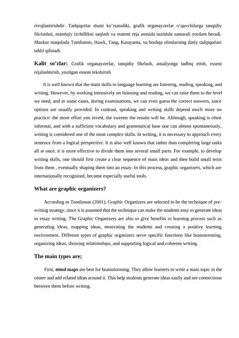 DEVELOPING LOGICAL WRITING SKILL OF B1-B2 LEARNERS THROUGH GRAPHIC ORGANIZERS 2
