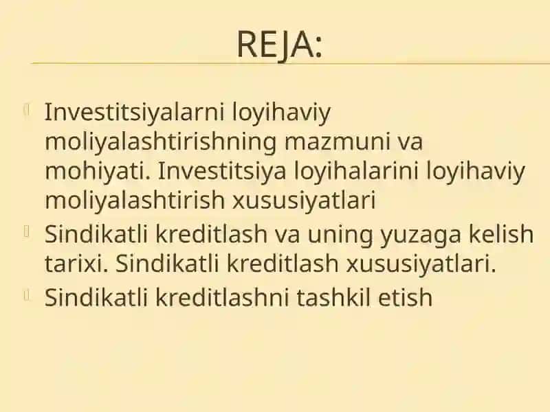 Investitsiyalarni Loyihaviy Moliyalashtirish 2