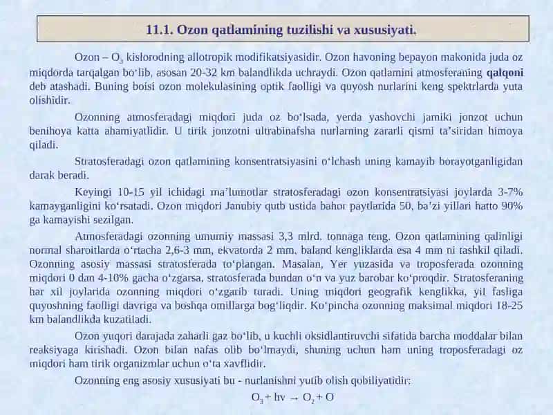 Ozon qatlamining miqdorini o‘zgarishi 2