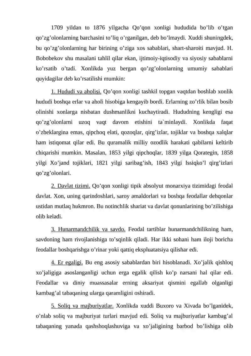 Qo’qon xonligidagi xalq harakatlari. 2