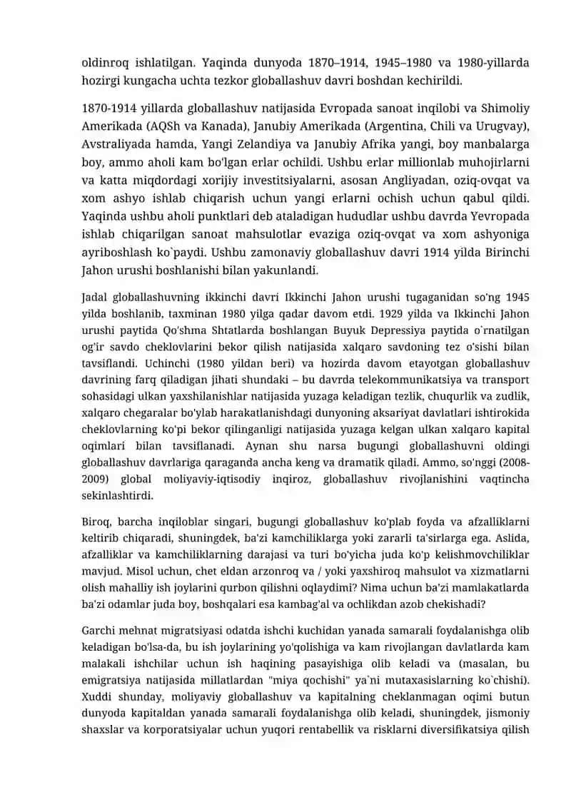 JAHON IQTISODIYOTINING GLOBALLASHUVI 2