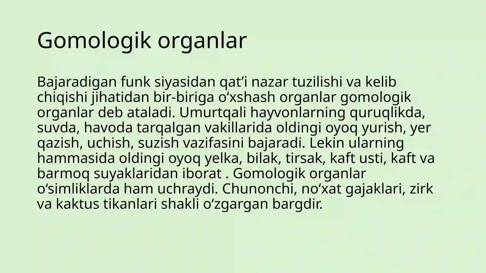 Gomologik va analogik organlar 2