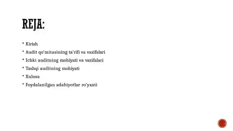 Audit qoʻmitasi ichki audit. tashqi audit masalalari 2