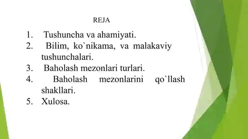 BILIM, KO`NIKMA VA MALAKALARNI BAHOLASH MEZONLARI 2