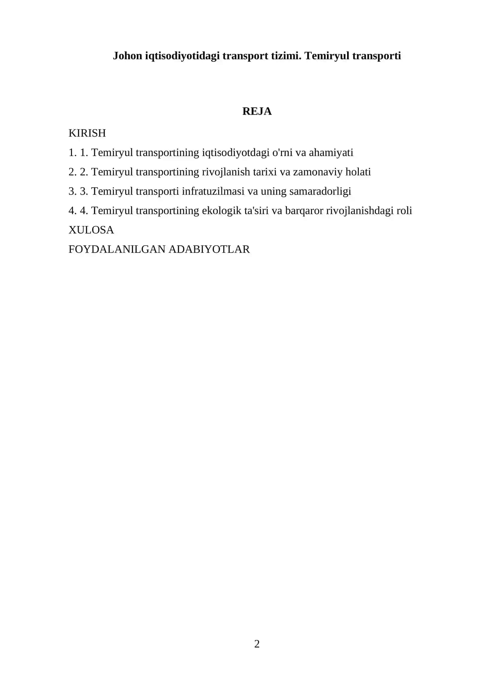 Johon iqtisodiyotidagi transport tizimi. Temiryul transporti 2