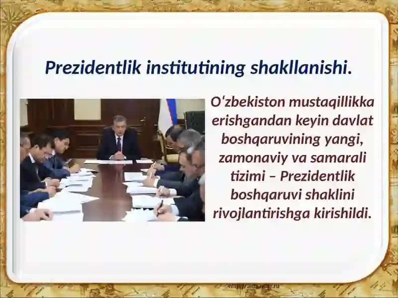 O‘zbekiston Respublikasi Milliy Davlat Chetellikining Shakllanishi va Ro‘yoblanish. Prezidentlik Instituti 2