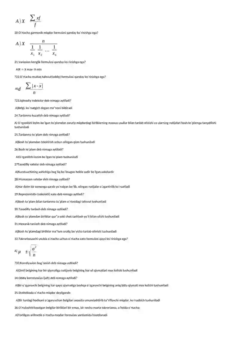 Statistika asoslari fanidan test 2