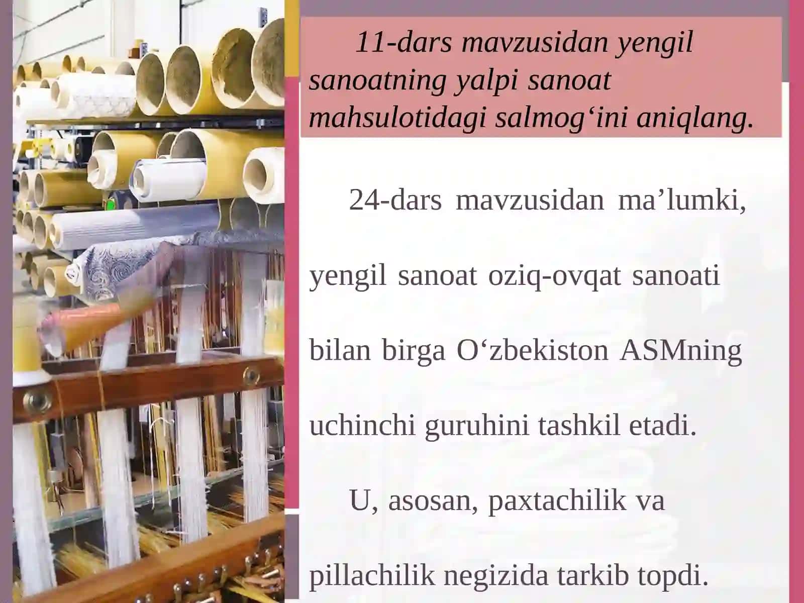 Paxta tozalash va sanoat mahsulotiyengil sanoat 2