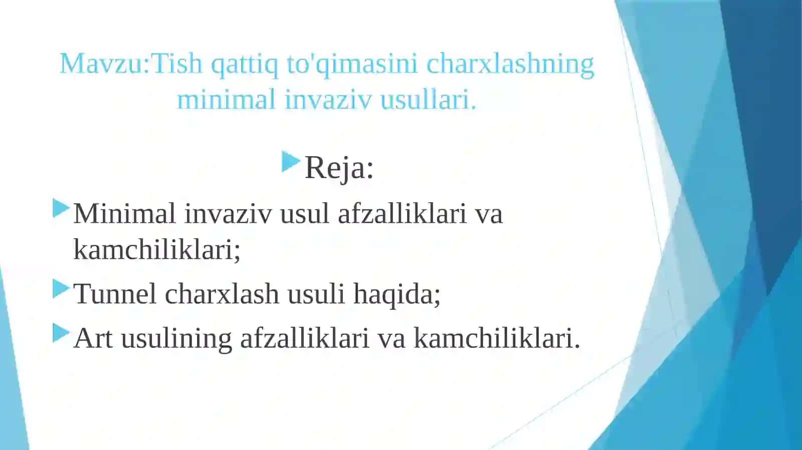 "Tishqattiq to'qimasini charxlashning minimal invaziv usullari" 2