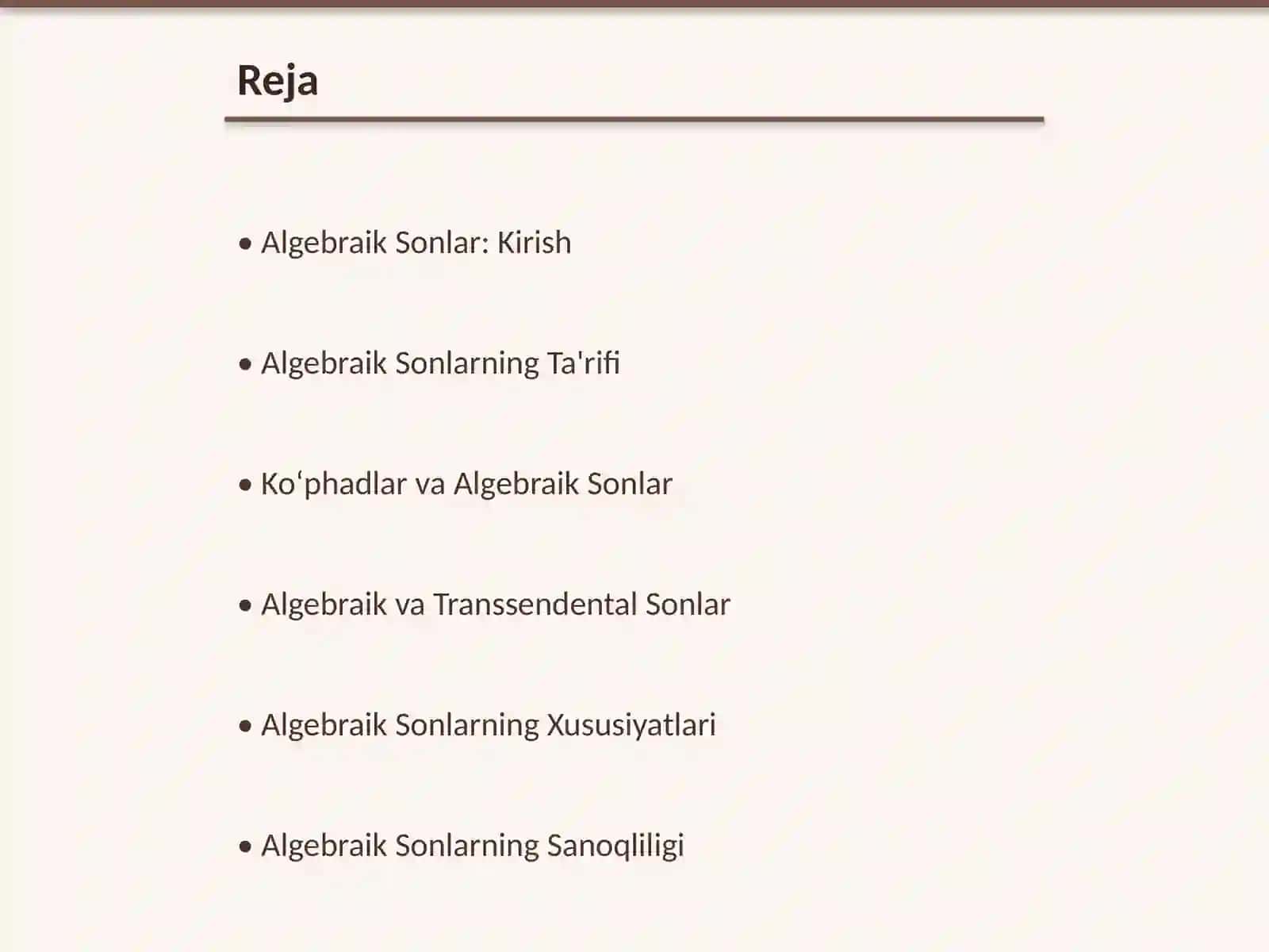 Algebraik Sonlar Toʻplamining Sanoqliligi 2