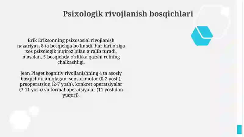 Psixologik rivojlanish bosqichlari 2