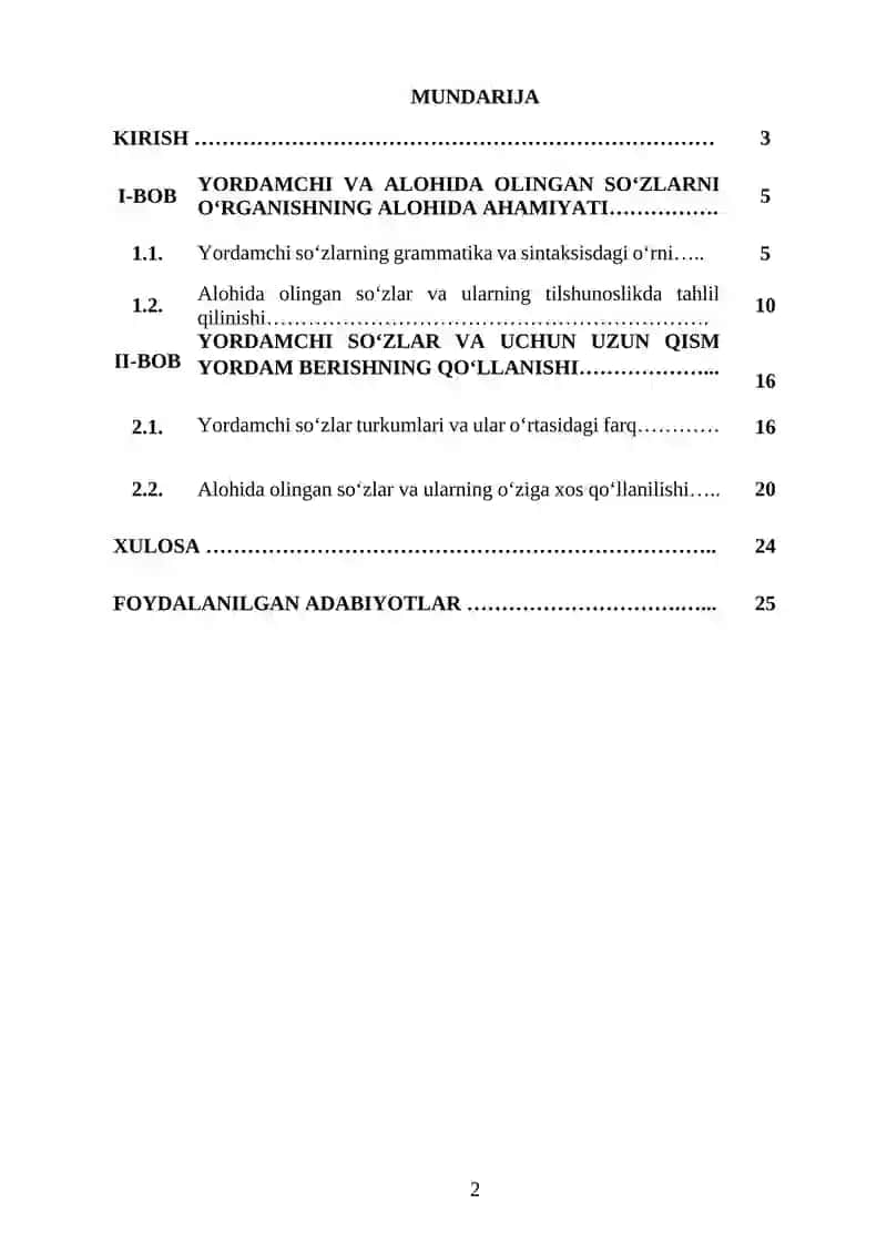 O’ZBEK TILIDA YORDAMCHI VA ALOHIDA OLINGAN SO’ZLAR 2