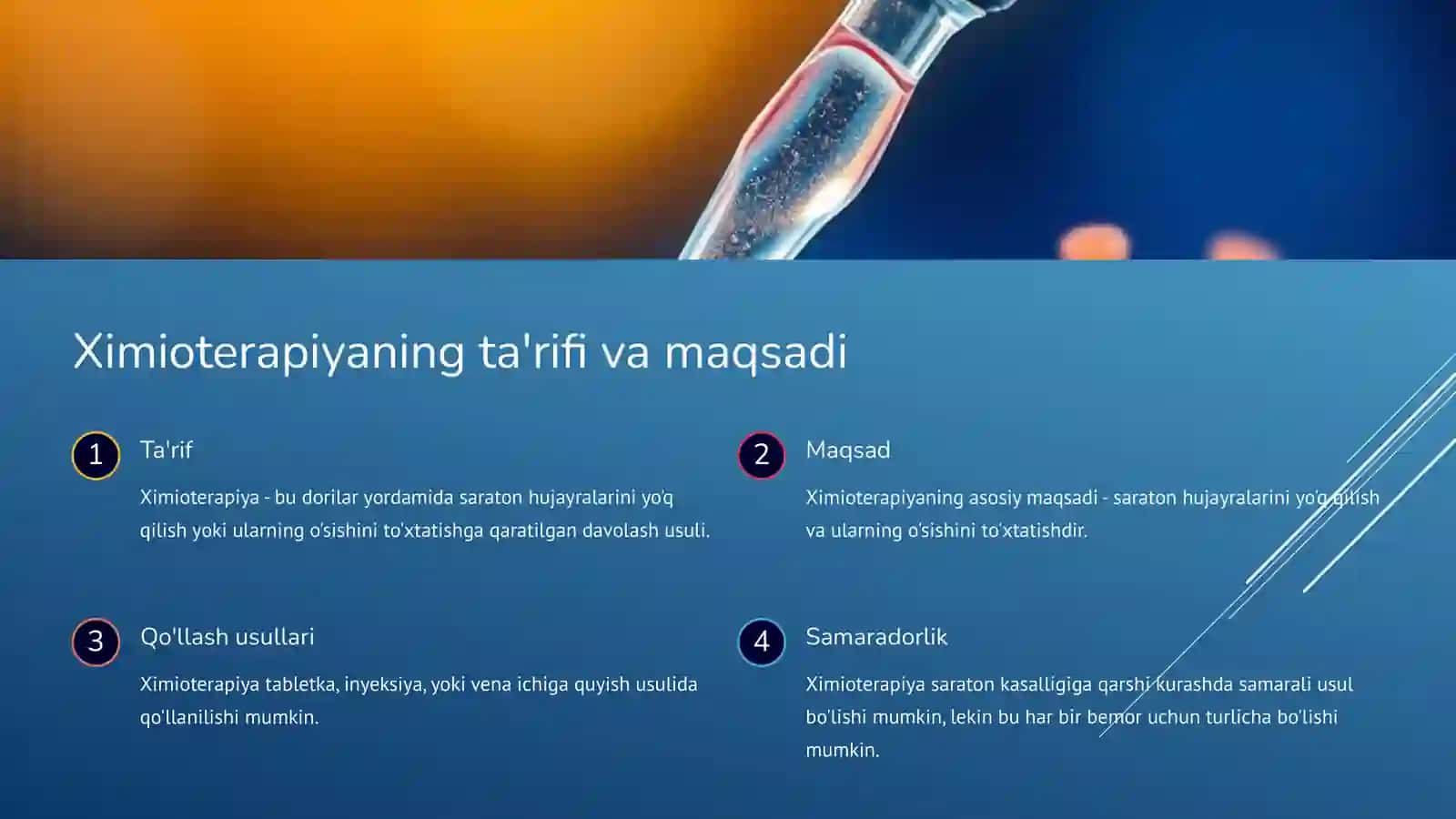 Ximioterapiyaning asosiy mezonlari va talablari 2