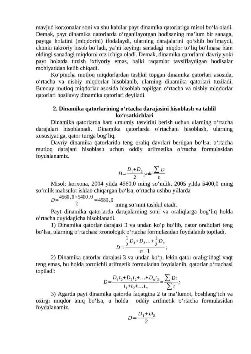 DINAMIKANI STATISTIK O`RGANISH USULLARI 2