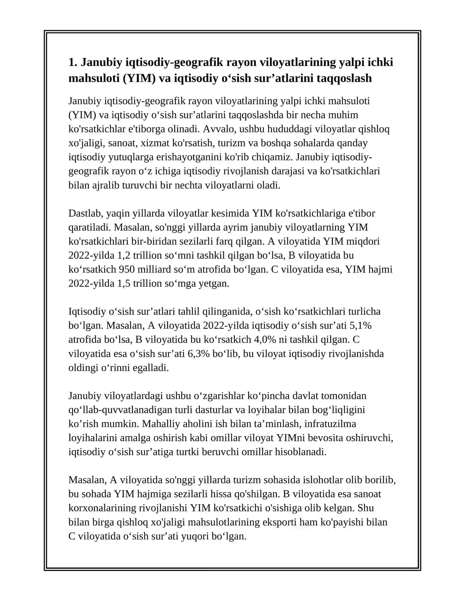 JANUBIY IQTISODIY GEOGRAFIK RAYONI VILOYATLARINI IJTIMOIY IQTISODIY RIVOJLANISHINI TAQQOSLASH 2