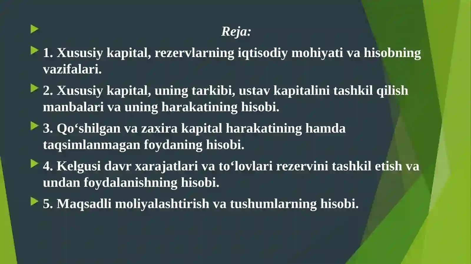 Moliya hisobga kirish fani 2