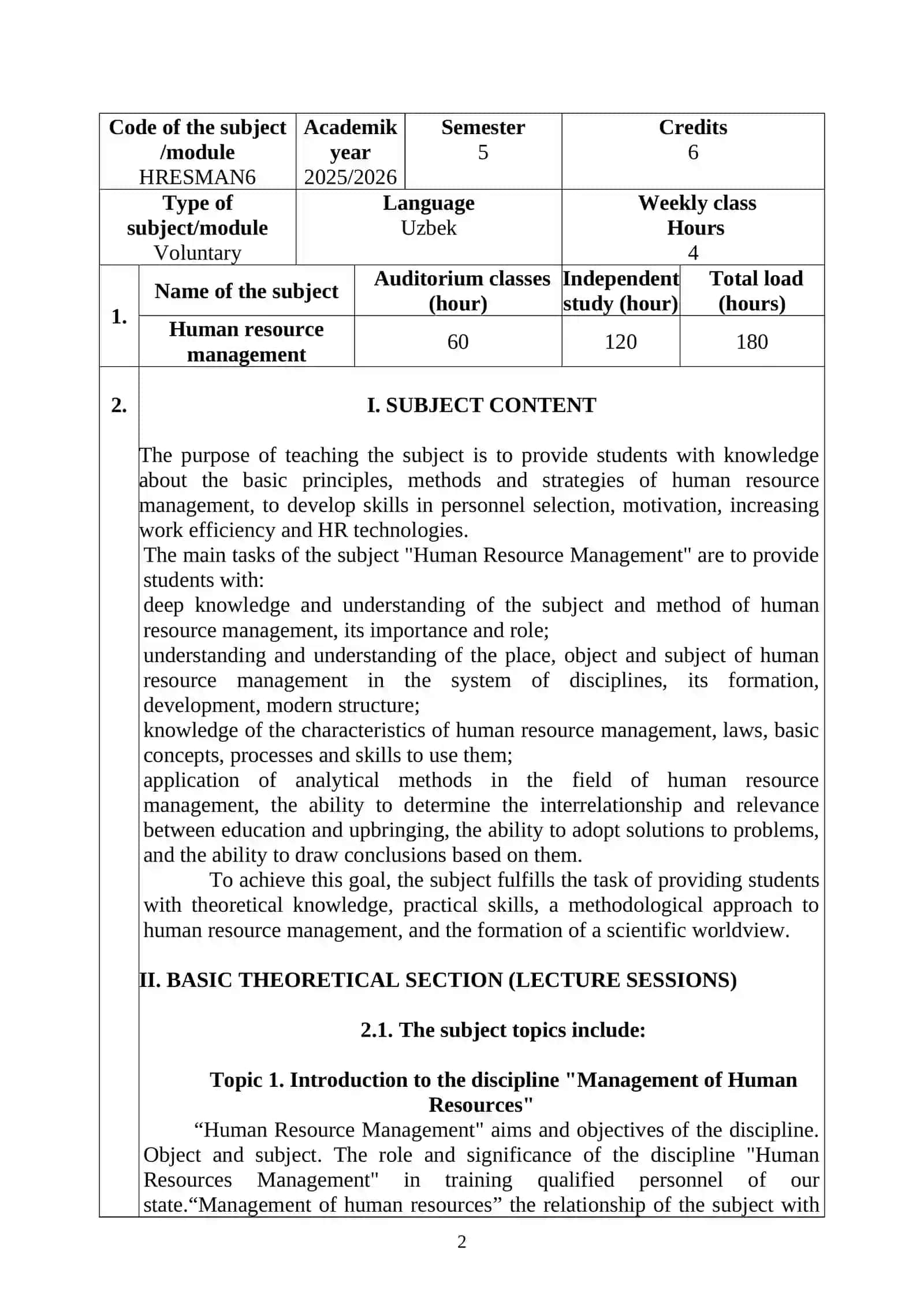 Study Program on Human Resource Management 2