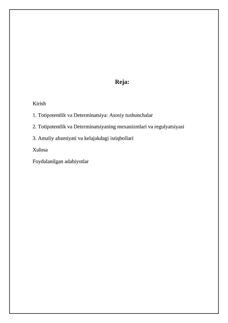Totipotentlik va determinatsiya 2
