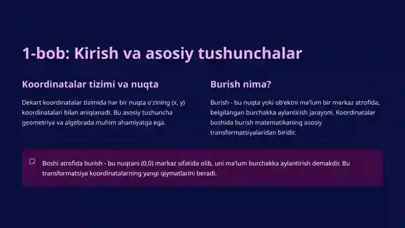 Nuqtani koordinatalar boshi atrofida burish 1 2