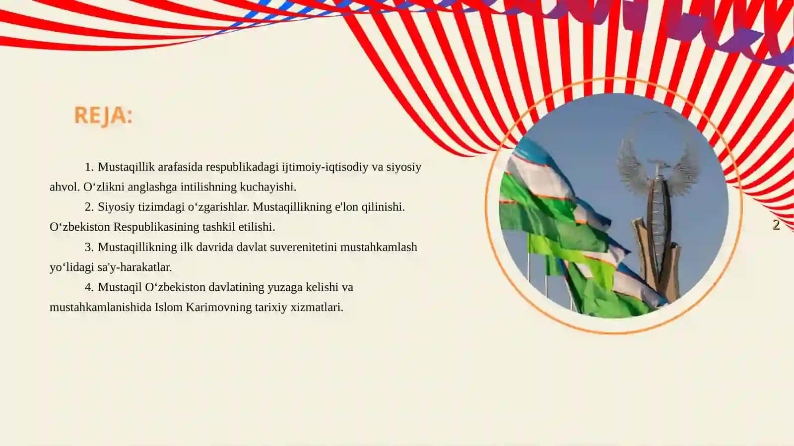 MUSTAQIL O'ZBEKISTON DAVLATINING BUNYODGA KELISH JARAYONI 2