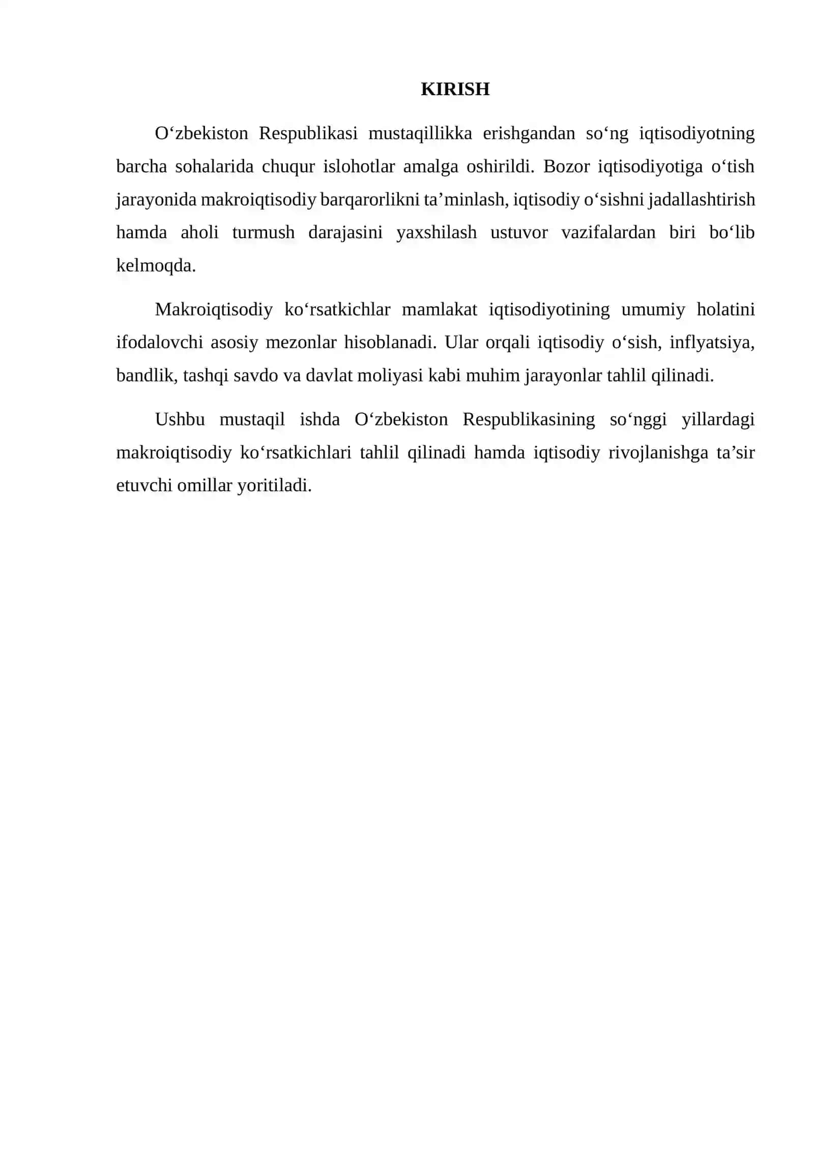 O'ZBEKISTON RESPUBLIKASI RIVOJLANISHINING MAKROIQTISODIY KO‘RSATKICHLARI TAHLILI 2