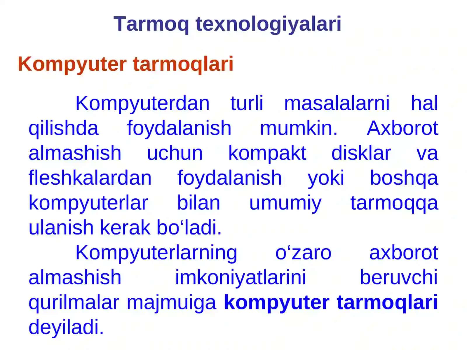 Tarmoq texnologiyasi va Internet xizmatlari 2