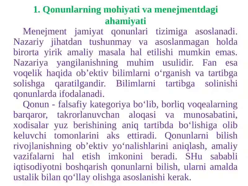 MENEJMENT QONUNLARI VA TAMOYILLARIReja 2