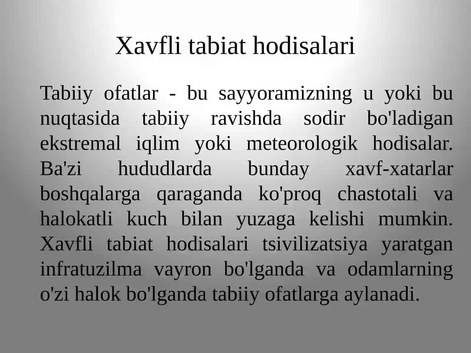 Xavfli tabiat hodisalari. Texnogen xavf va tahdidlar 2