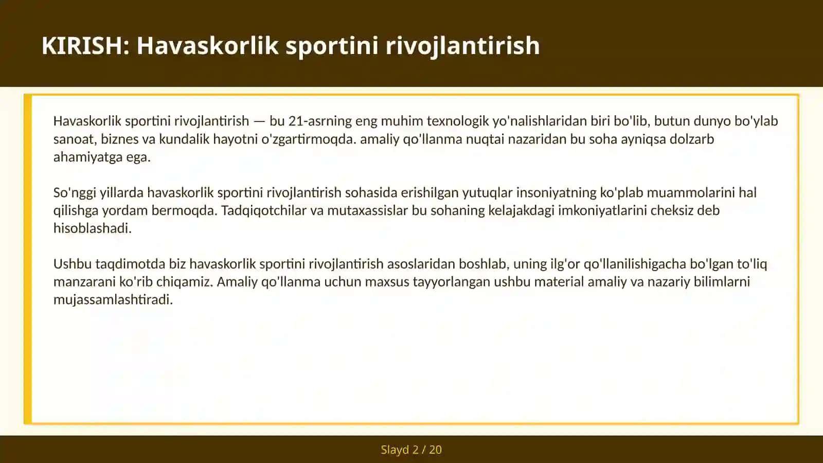 Havaskorlik sportini rivojlantirish 2