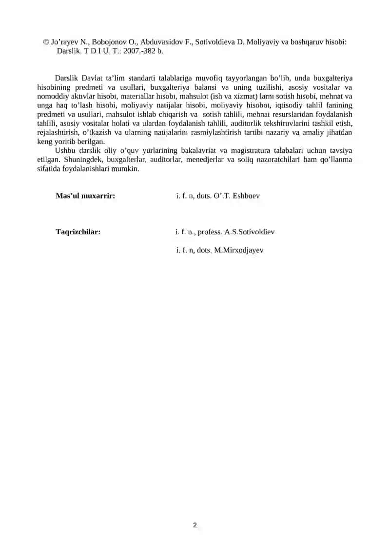 Moliyaviy va boshqaruv hisobi 2