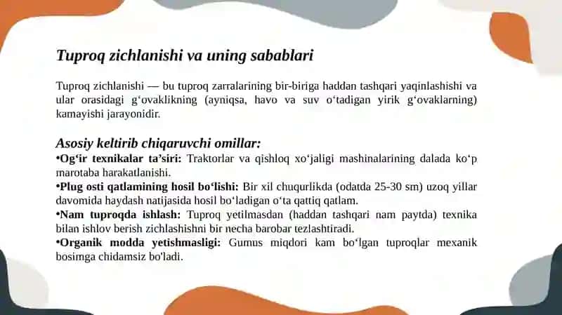 O‘tazichlangan tuproqlar va ularning melioratsiyasi 2