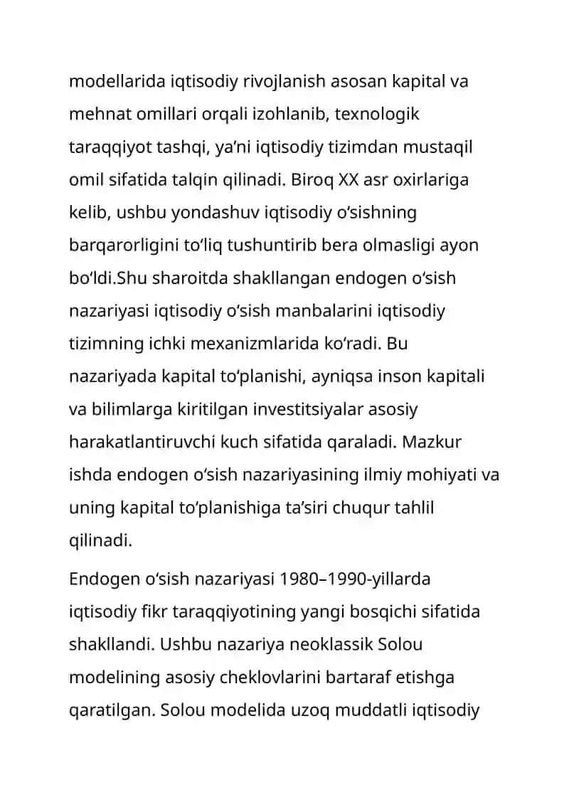 Endogen O‘SISH NAZARIYASI VA UNING KAPITAL TO‘PLANISHIGA TA’SIRI 2
