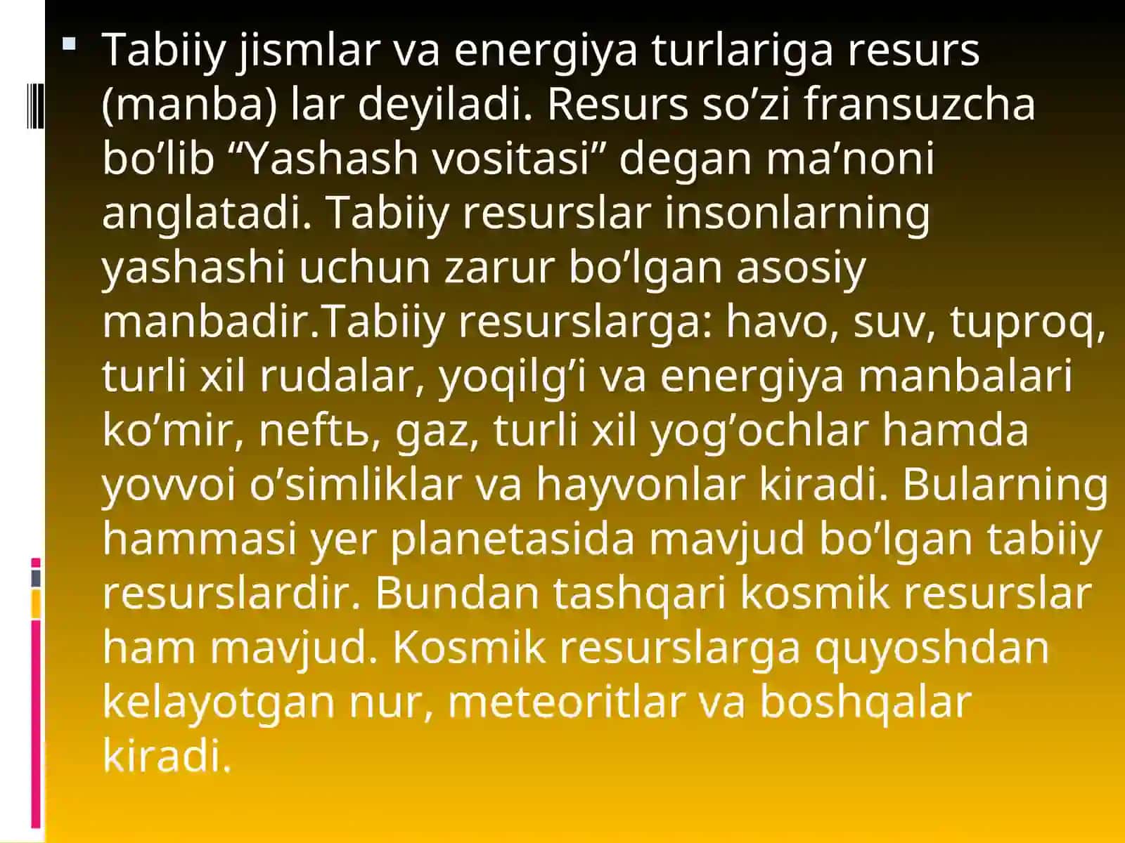 Tabiiy Jismlar va Energiya Turlari 2