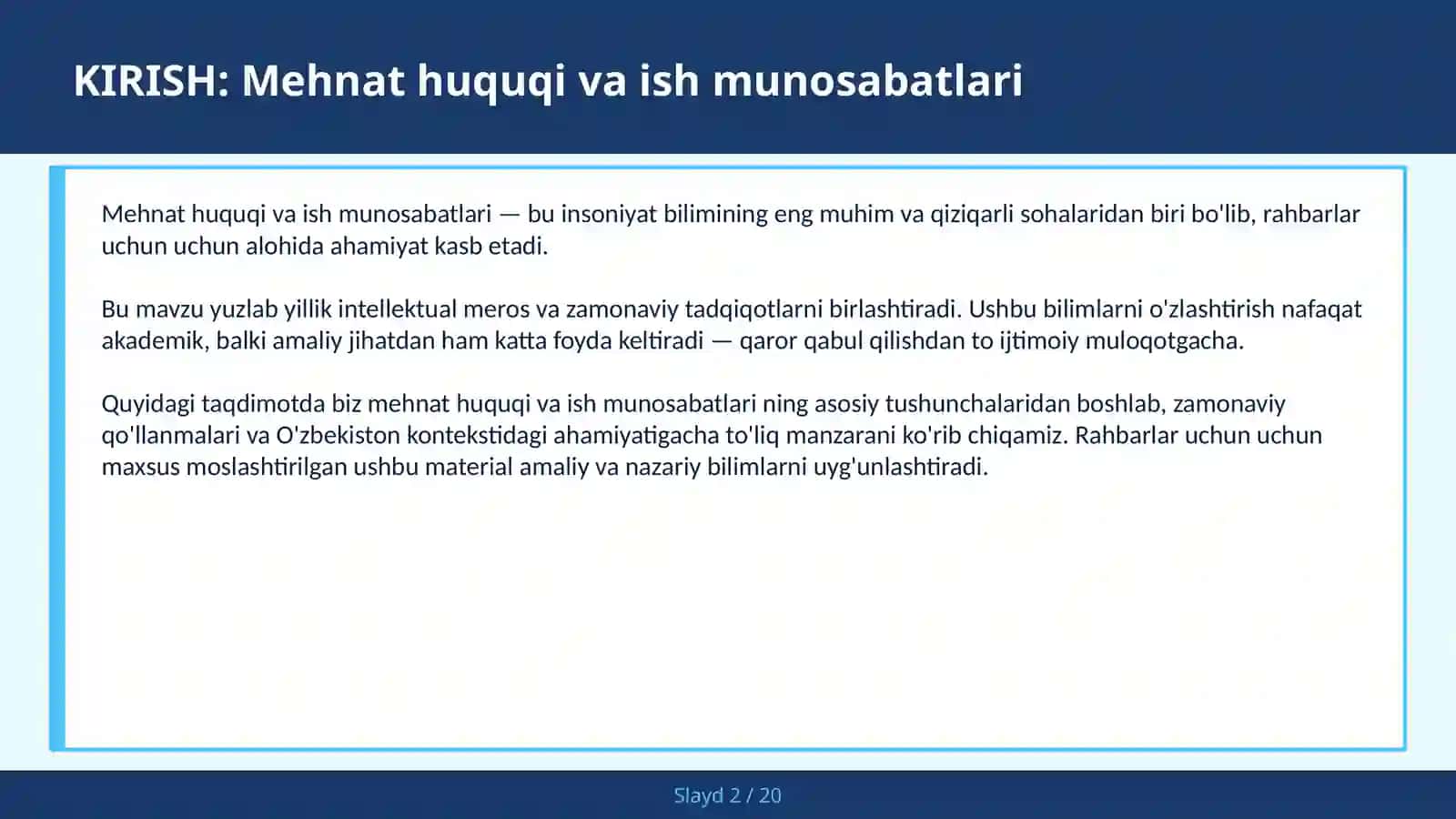 Mehnat Huquqi va Ish Munosabatlari 2