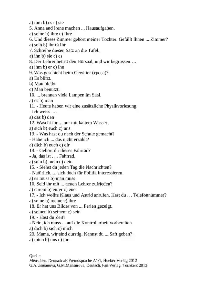 Deklinationstabelle der Pronomen 2