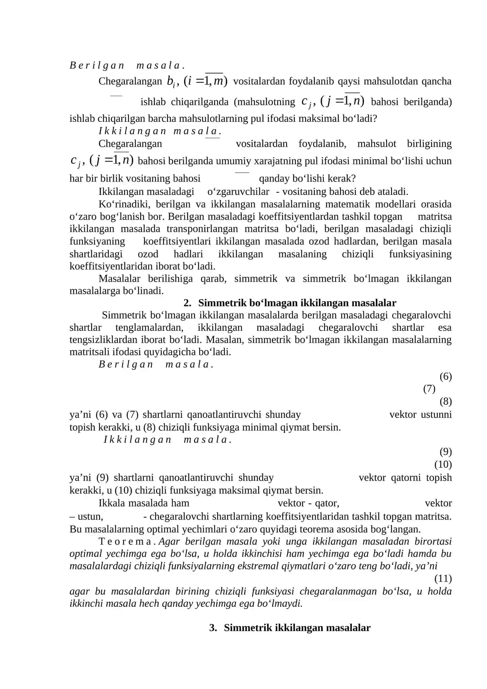 Chiziqli programmalashtirishda ikkilanish nazariyasi 2