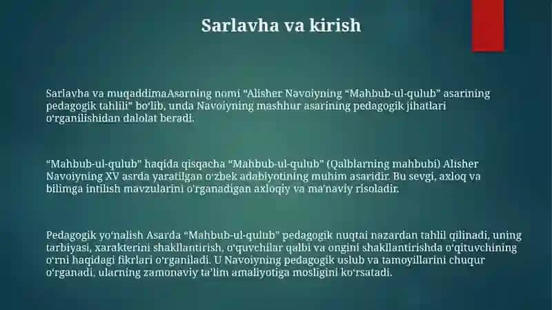 Navoiyning “Mahbub- Ul- Qulub” Asari-Ning PedagogikTahlili 2