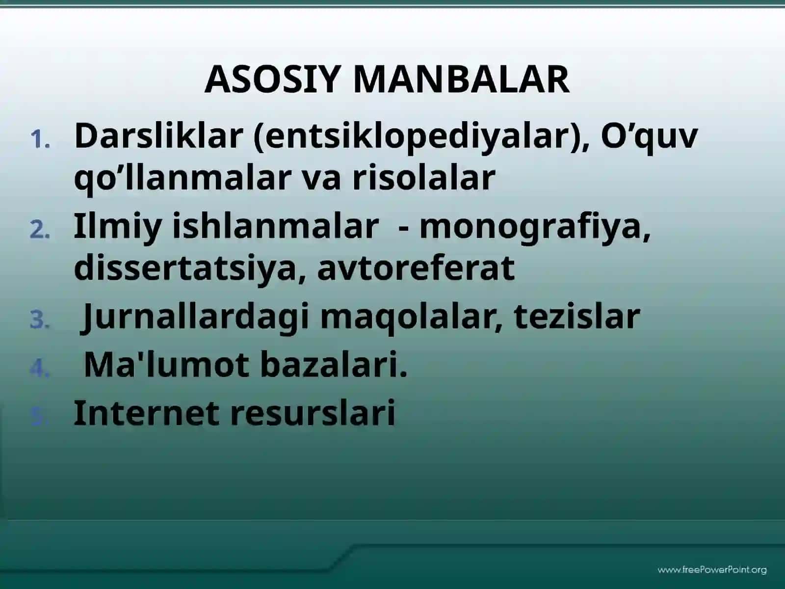 Adabiyotlar va hujjatlarni o‘rganish 2