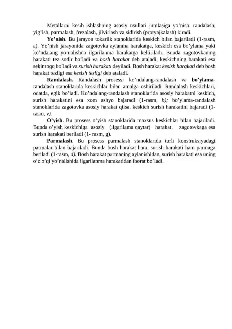 Metallarni kesish asboblarini o’rganish 2