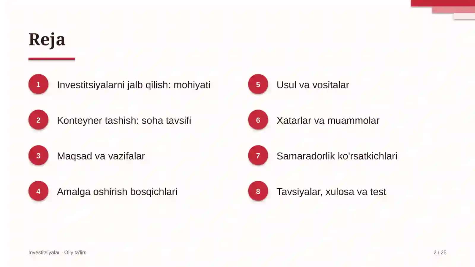 Konteyner tashishda investitsiyalarni jalb qilish 2