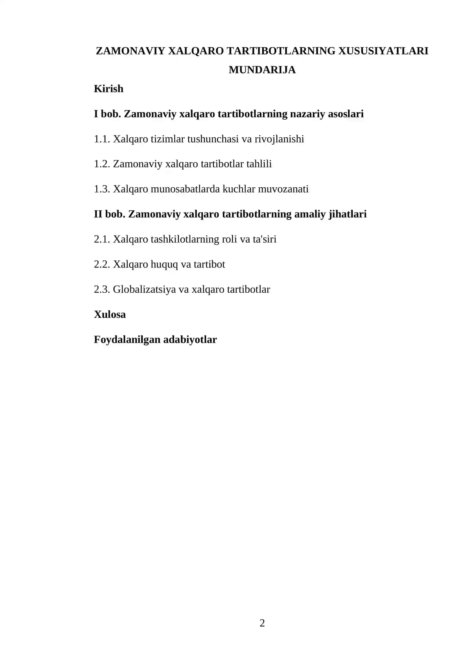 Zamonaviy xalqaro tartibotlarning xususiyatlari 2