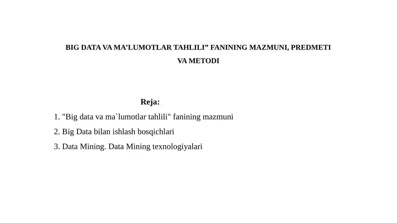 BIG DATA VA MA`LUMOTLAR TAHLILI 2