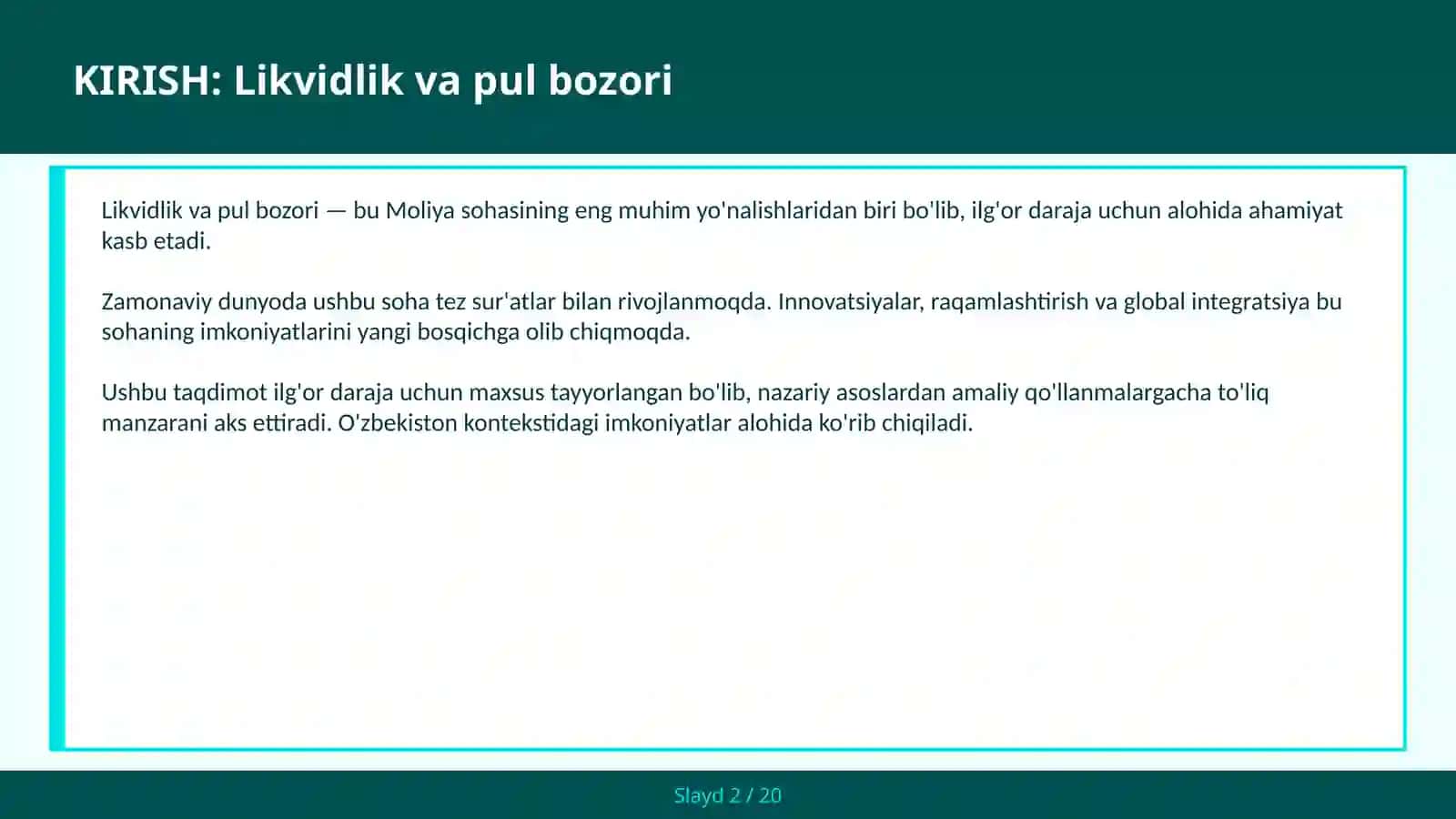 Likvidlik va pul bozori 2