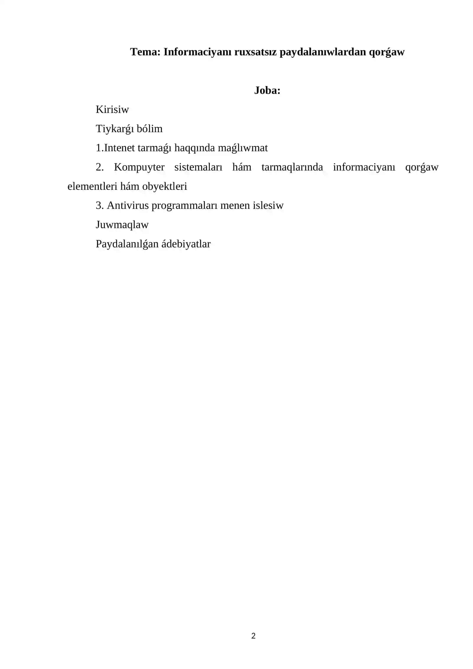 Informaciyanı ruxsatsız paydalanıwlardan qorǵaw 2