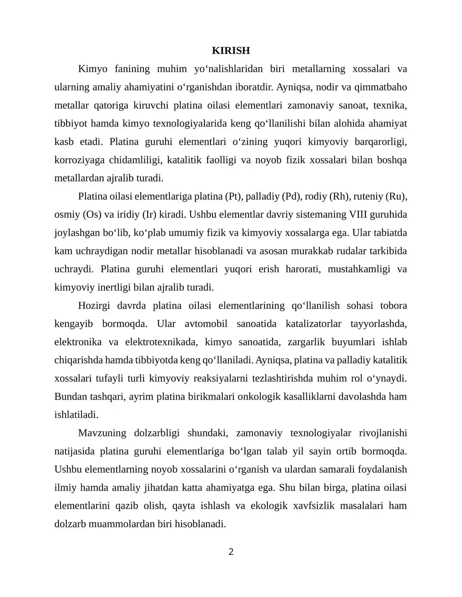 PLATINA OILASI VA ELEMENTLARI VA ULARNING XOSSALARI 2