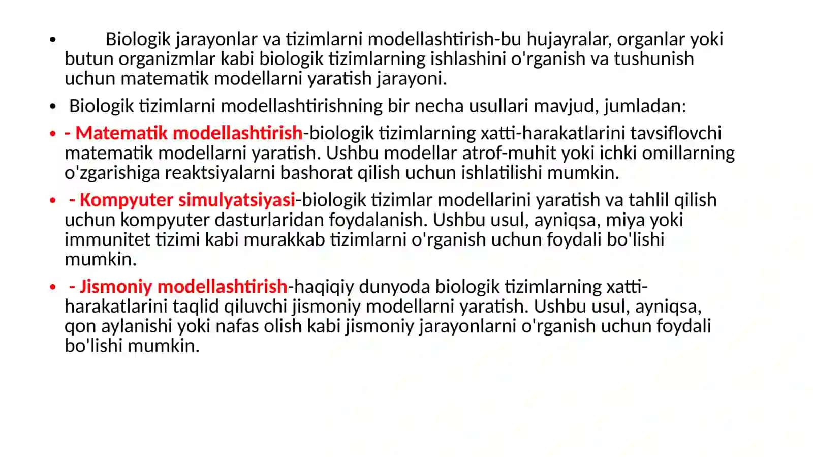 Matematik modellashtirish usullari 2