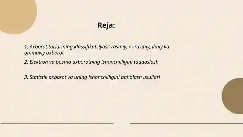 Axborot turlari va ishonchliligi 2